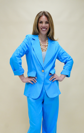 Blazer lino turchese