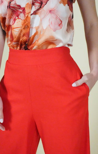Pantalone lino corallo