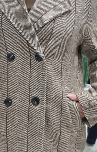 Cappotto donna doppiopetto fantasia chevron marrone