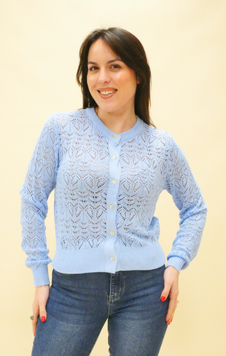 Cardigan traforato azzurro