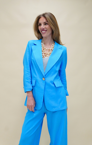 Blazer lino turchese