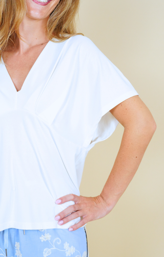 Blusa con scollo V verde bianca