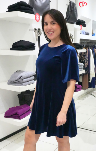 abito in velluto a mezza maniche blu