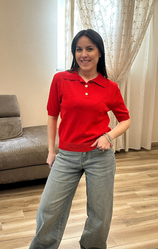 Maglia polo in filo leggero rosso