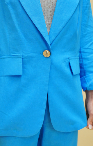 Blazer lino turchese