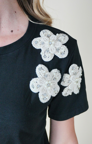 T-shirt fiori laterali nero