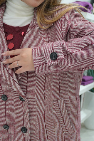 Cappotto donna doppiopetto fantasia chevron bordeaux