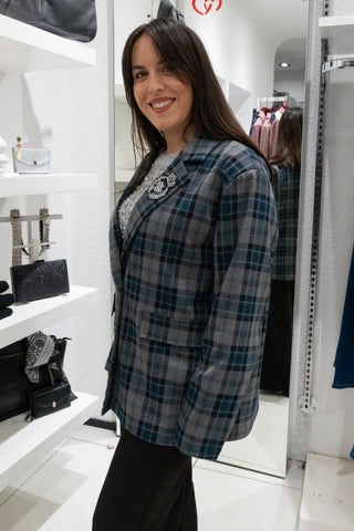 giacca a quadri verde/grigio