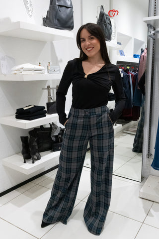 Pantalone a quadri verde/grigio