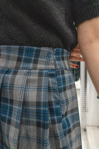 gonna a quadri plissettata verde/grigio