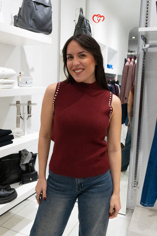 Gilet con applicazioni floreali in brillantini bordeaux