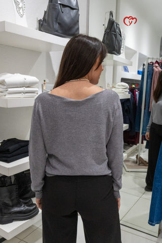 Maglia con micro paillettes grigio