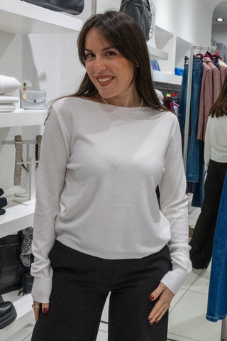 Maglia con micro paillettes panna