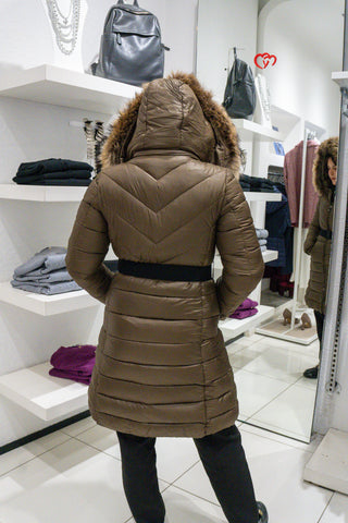 piumino lungo marrone