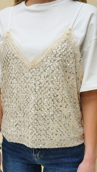 T-shirt bianco con top laminato