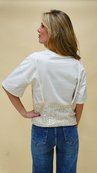 T-shirt bianco con top laminato